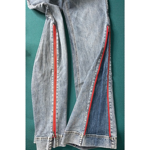 Alice + Olivia Rey Side Zipper Blue Red Wide Leg Jeans - Picture 10 of 13
